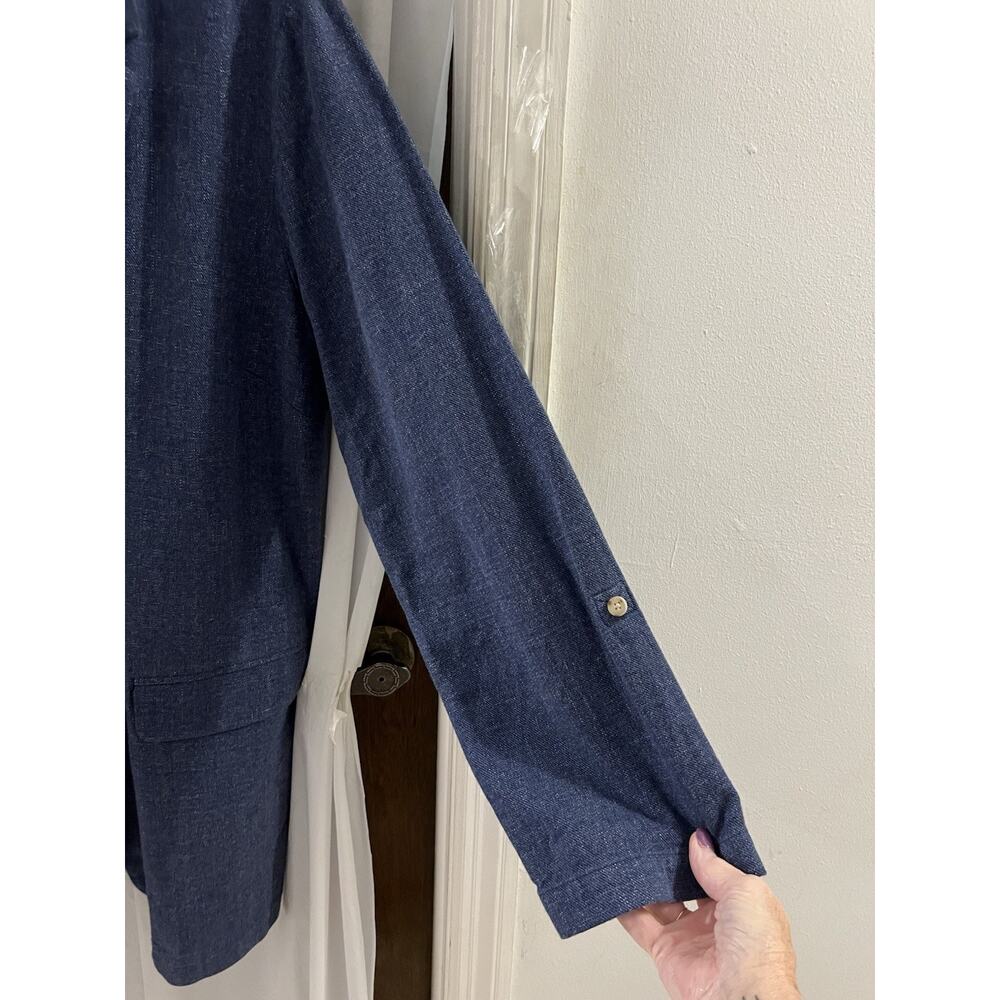 J. Jill Blue Slat Open Front Roll Tab Sleeve‎ Blazer Jacket Size Large Preppy - Picture 4 of 10